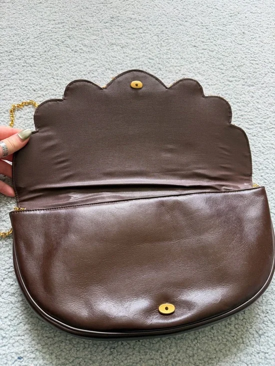 Caprise Snake-Print Scalloped Shoulder Bag in Brown and Tan - Picture 4 of 6